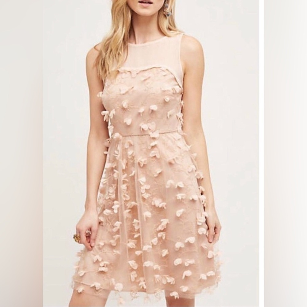 Eva Franco Anthropologie Blush Pink Fleur Flutter Flower Dress Size 0